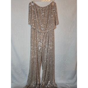Altar'd State Women's Large Sparkling Sequin‎ Off Shoulder Wide Leg Jumpsuit